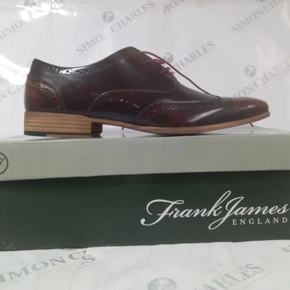 BOXED PAIR OF FRANK JAMES NORBURY LACE UP SHOES IN BROWN UK SIZE 8