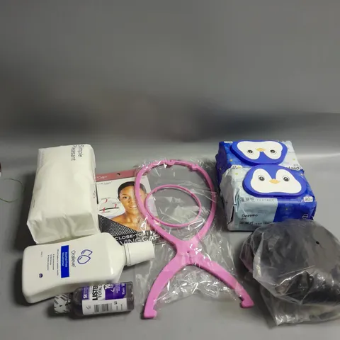 LOT OF ASSORTED HAIR AND CLEANING PRODUCTS TOO INCLUDE WIPES , WIGS AND MOUTHWASH