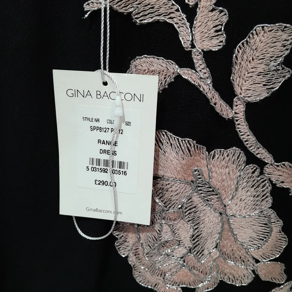 GINA BACCONI FLORAL EMBELLISHED DRESS IN BLACK - 12