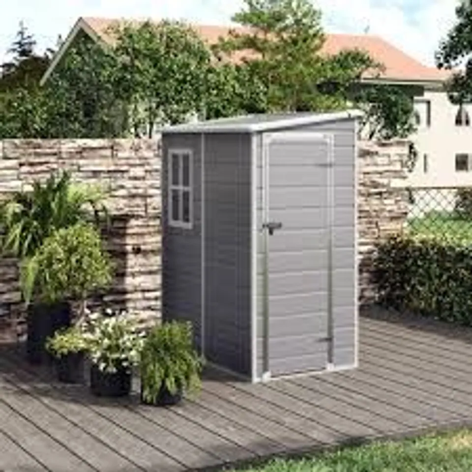 BOXED ASJHA 5FT W X 4FT D PLASTIC PENT TOOL SHED (2 BOXES)