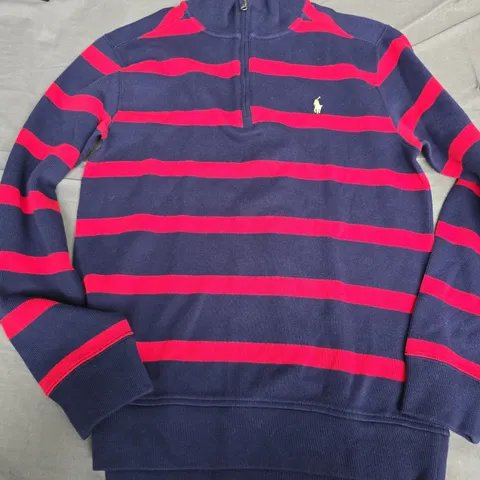 POLO RALPH LAUREN STRIPED KNIT JUMPER – NAVY & RED, UK SIZE 14-16