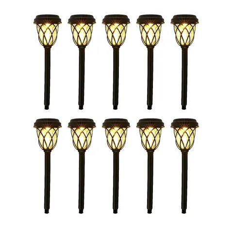 GARDEN REFLECTIONS SET OF 10 DUAL FUNCTION SUNBEAM SOLAR GLASS STAKE LIGHTS