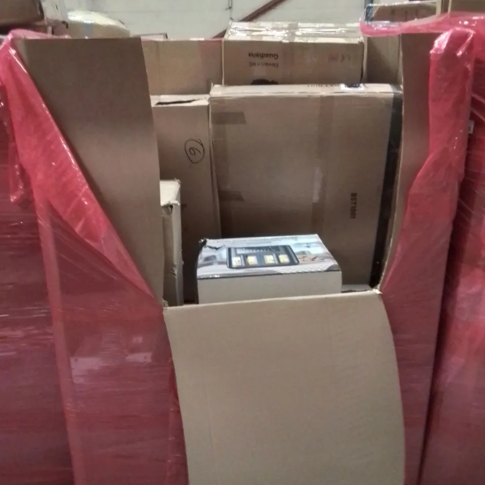 PALLET OF ASSORTED HOUSEHOLD ITEMS AND CONSUMER PRODUCTS TO INCLUDE; AIR FRYER, AIR COOLERS, TURNTABLE, OFFICE CHAIR ETC
