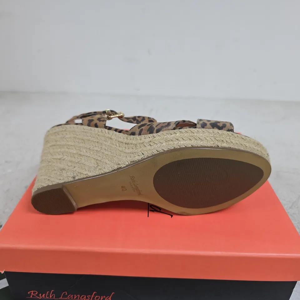 RUTH LANGSFORD WEDGE SANDAL IN LEOPARD - SIZE 40