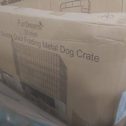 BOXED FUR DREAMS 30" DOUBLE DOOR FOLDING METAL DOG CRATE