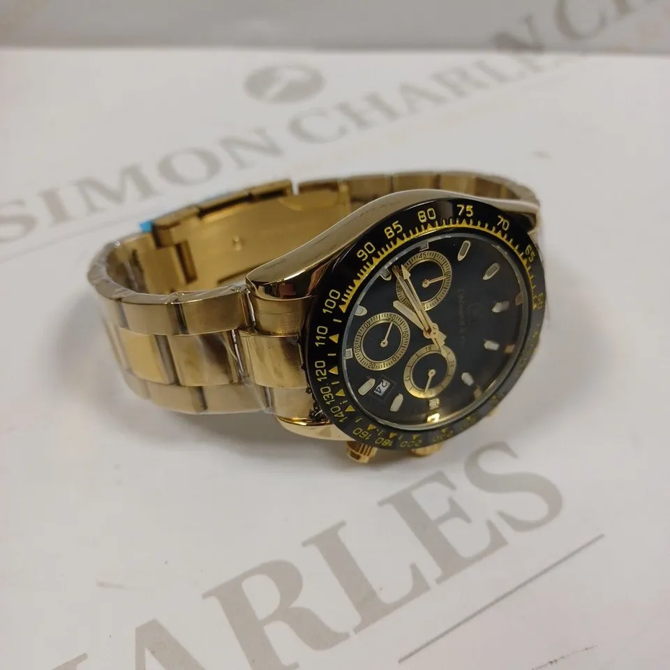 MENS ZIHLMANN & CO Z400 WATCH – CHRONOGRAPH MOVEMENT – GOLD COLOUR STAINLESS STEEL STRAP – BLACK DIAL – 3ATM WATER RESISTANT