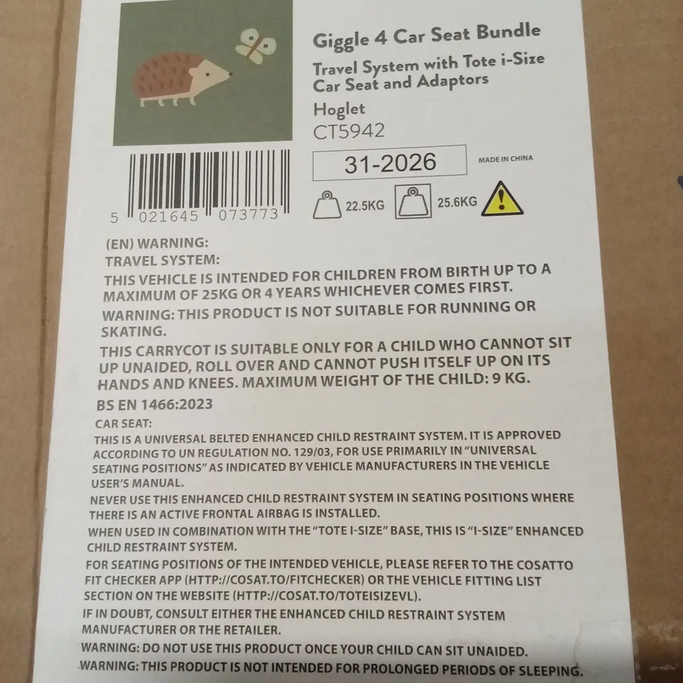 BOXED COSATTO GIGGLE 4 TRAVEL SYSTEM - HOGLET