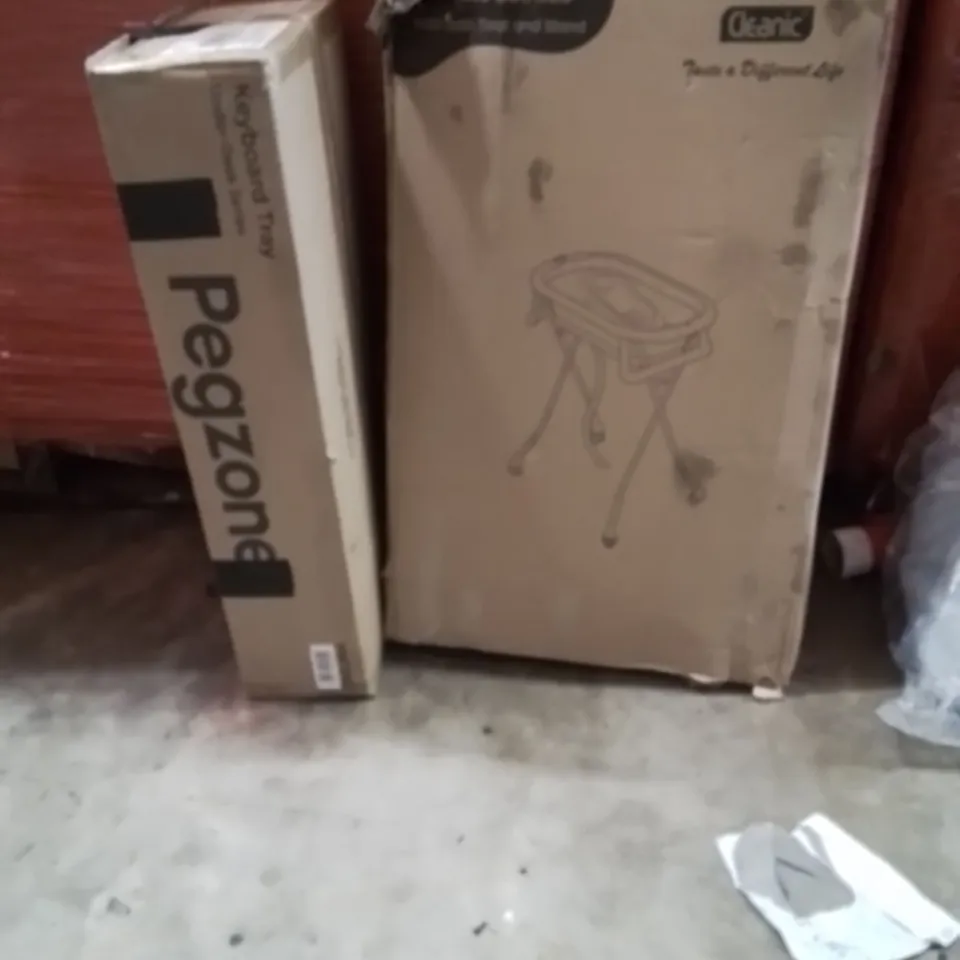 PALLET OF ASSORTED HOUSEHOLD GOODS AND PRODUCTS TO INCLUDE;KEYBOARD TRAY,BABYS BATHTUB