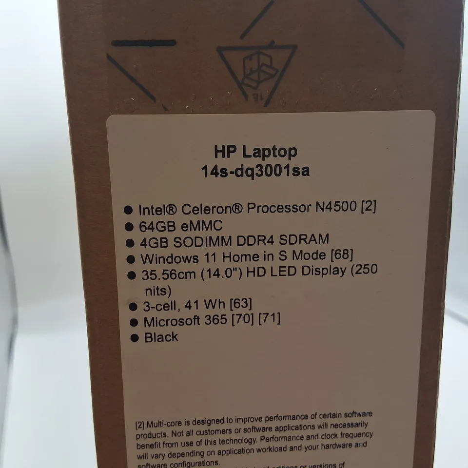 BOXED HP INTEL CELERON LAPTOP IN BLACK - 14S-DQ3001SA