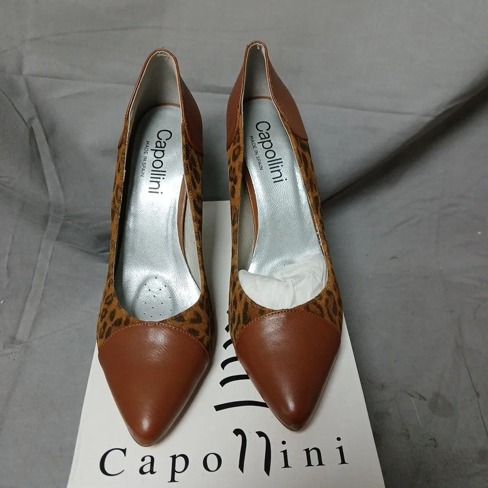CAPOLLINI LEOPARD PRINT LEATHER COURT SHOES – UK 7 (EU 40)