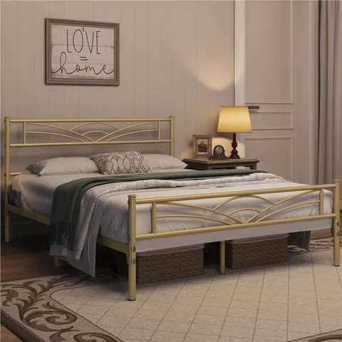 BOXED YAHEETECH COLOR MINIMALIST METAL BED FRAME - ANTIQUE GOLD // SIZE: 150 X 200cm (1 BOX)