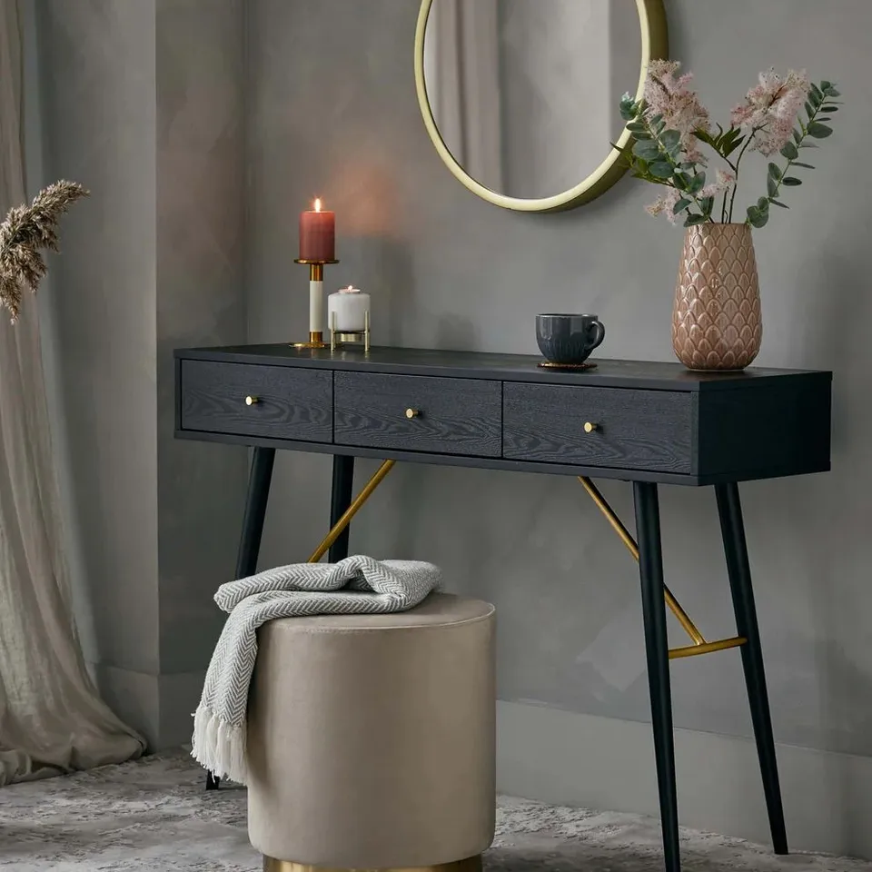 BOXED DANETTI LENNOX BLACK ASH CONSOLE TABLE (1 BOX)