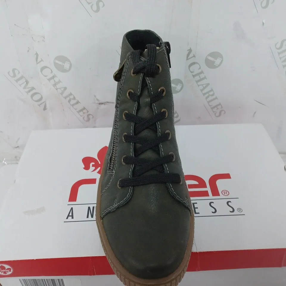 BOXED RIEKER HI TOP CUFFED TRAINERS, KHAKI - 41