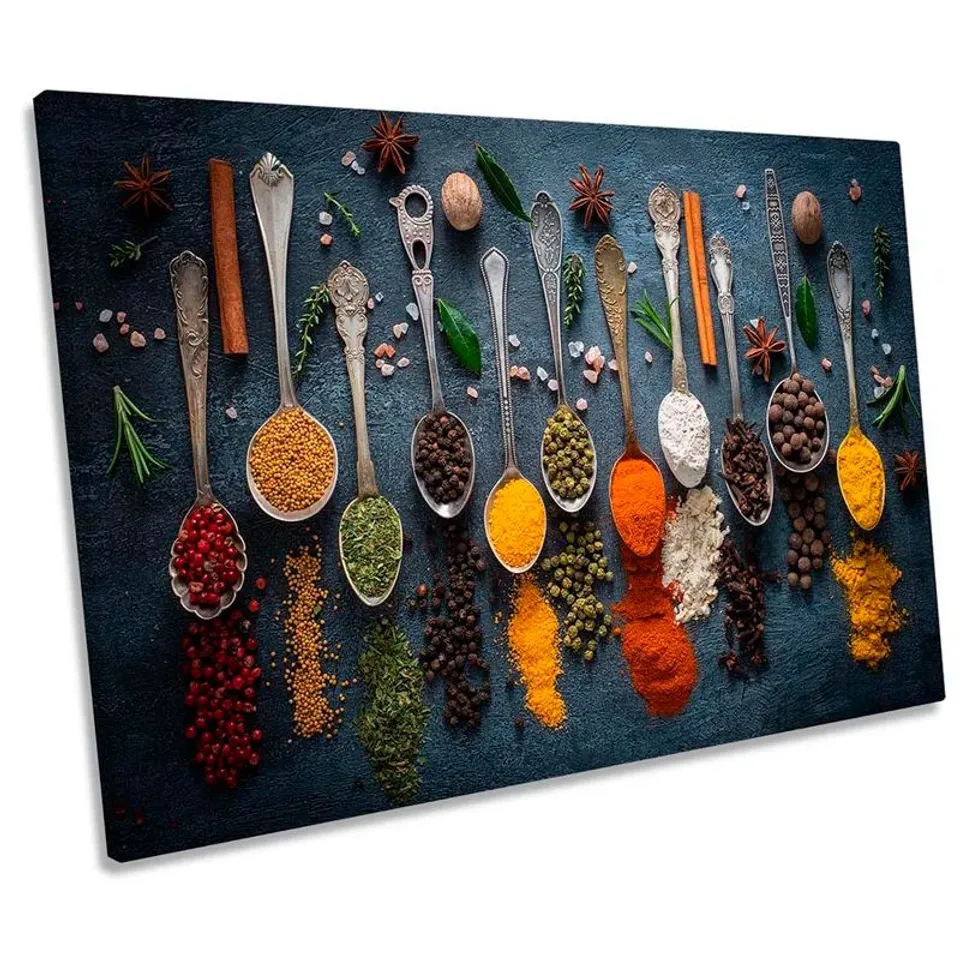 BOXED HERBS SPICES POWDER SPOONS KITCHEN - WRAPPED CANVAS PRINT
