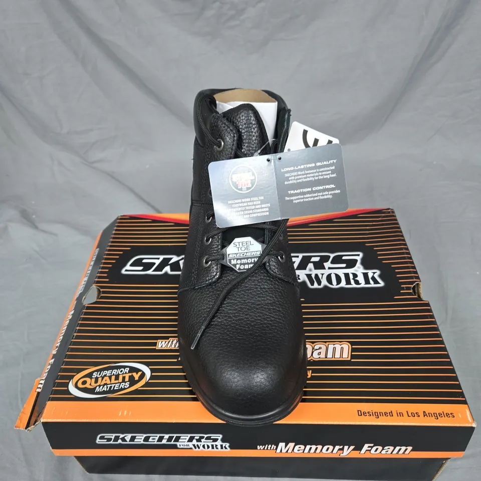 SKECHERS WORK MEN'S LEATHER SAFETY BOOTS – MEMORY FOAM, BLACK STEEL TOE. UK SIZE 11