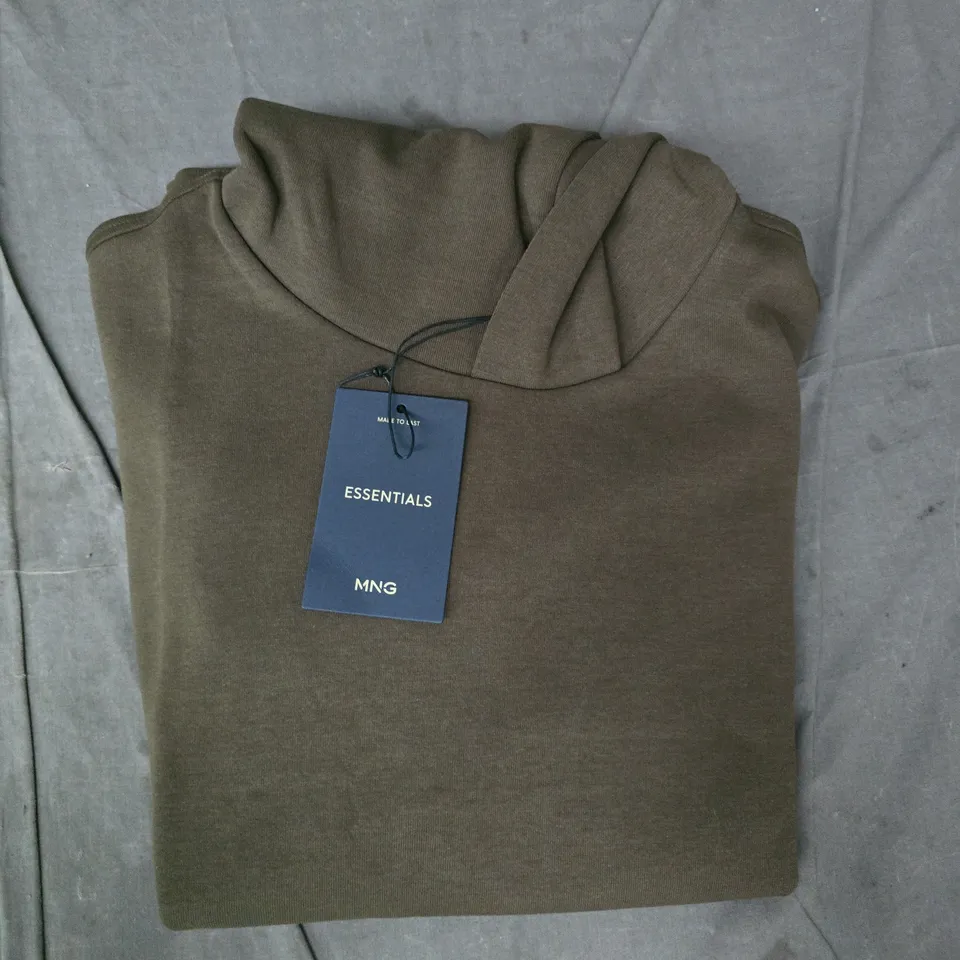 MANGO ESSENTIALS 296 PULL OVER HOODED SWEATSHIRT IN DARK OLIVE SIZE LARGE