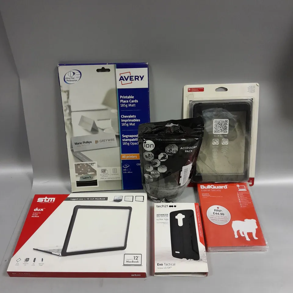 APPROXIMATELY 25 ASSORTED ELECTRICAL/HOUSEHOLD PRODUCTS TO INCLUDE RUGGED MAC BOOK CASE, ION ACCESSORY, BULL GUARD INTERNET SECURITY ETC 