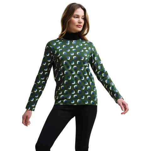 REGATTA WOMENS ORLA KIELY LONG SLEEVE BLOUSE - SHADOW ELM EMERALD - UK SIZE 10 