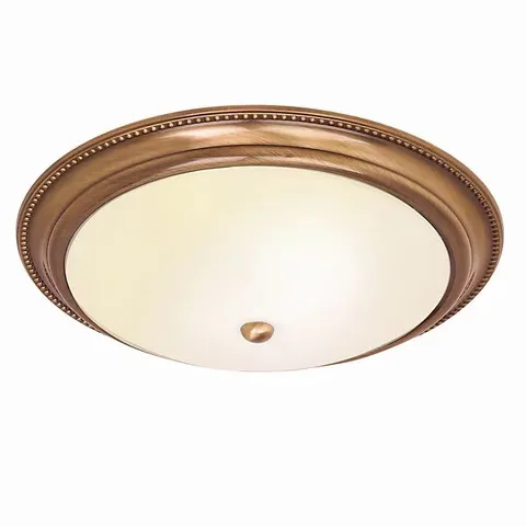 BOXED LUMINOSA ATLAS 2 LIGHT FLUSH CEILING LIGHT ANTIQUE BRASS, ACID GLASS, E27