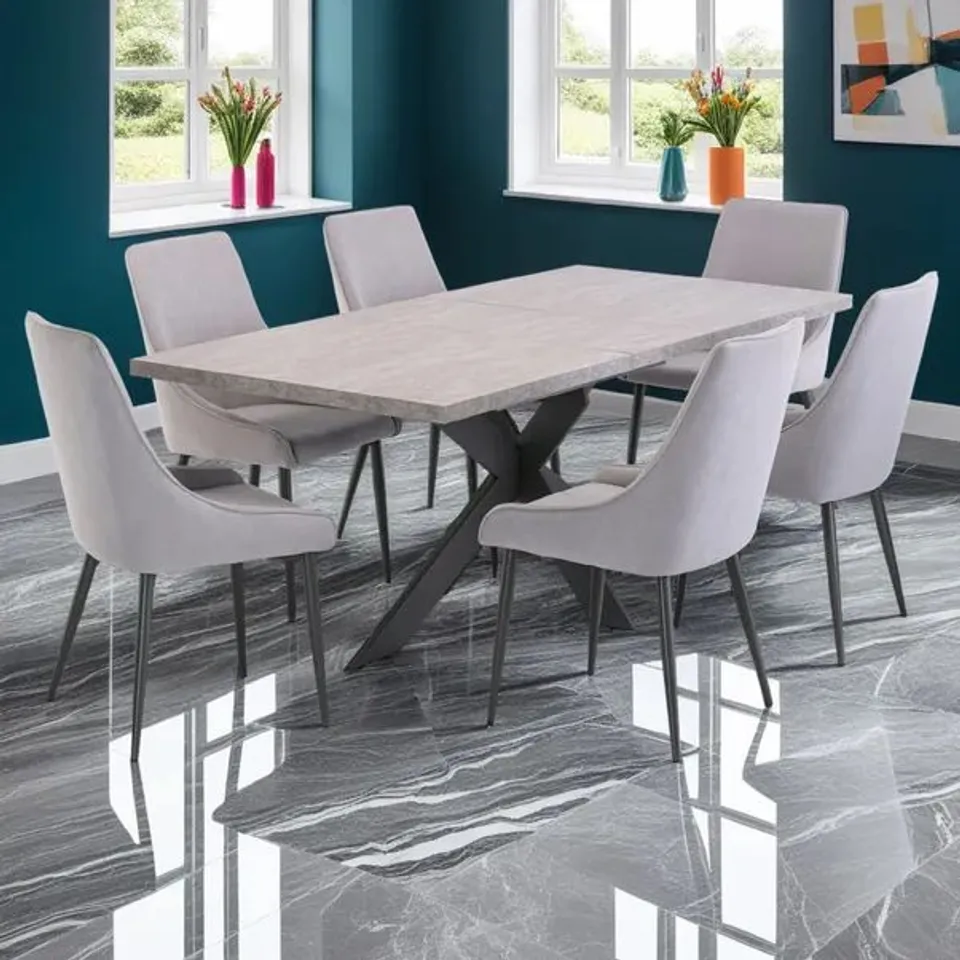 BOXED RIMINI 6-8 SEATER RECTANGULAR EXTENDABLE DINING TABLE, LIGHT GREY (2 BOXES)