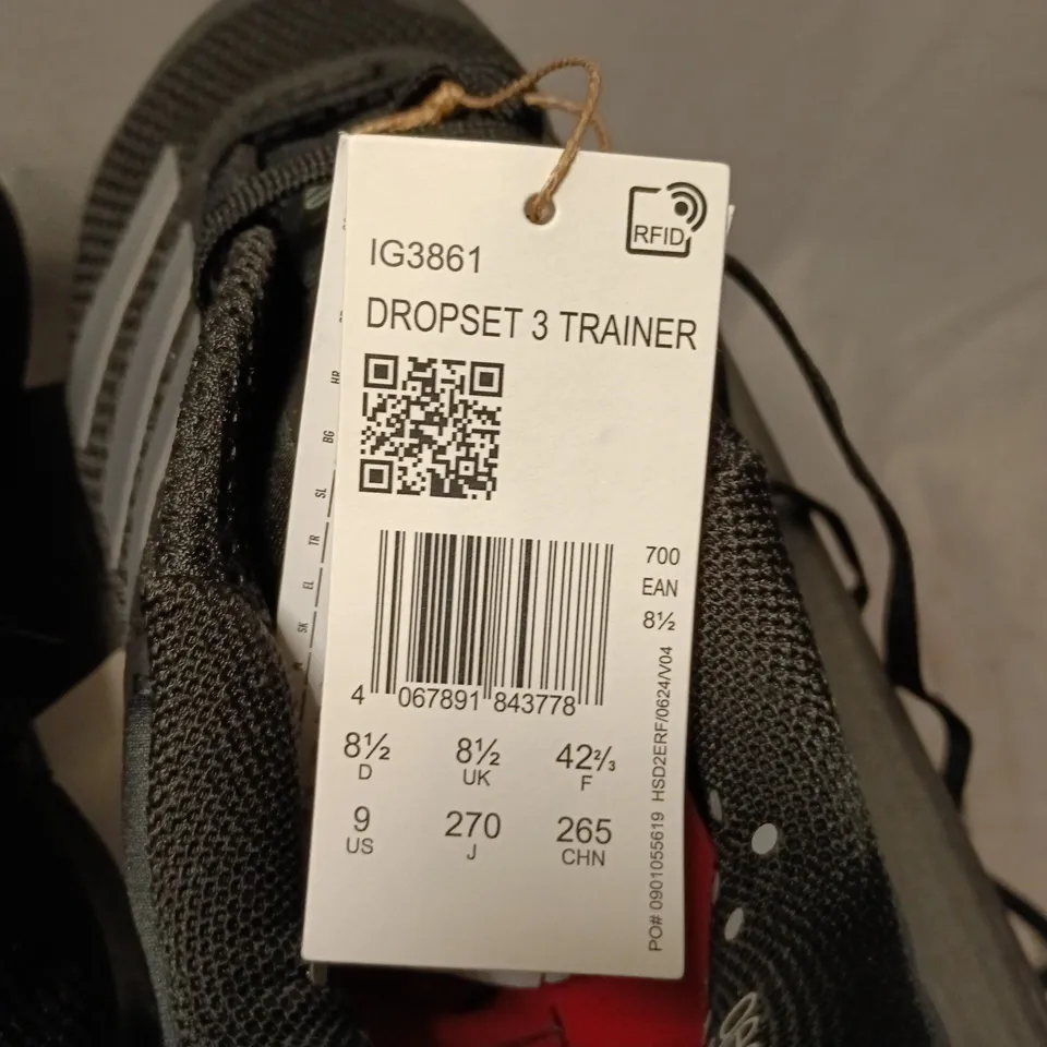 BOXED ADIDAS DROPSET 3 TRAINER – BLACK, UK 8.5 