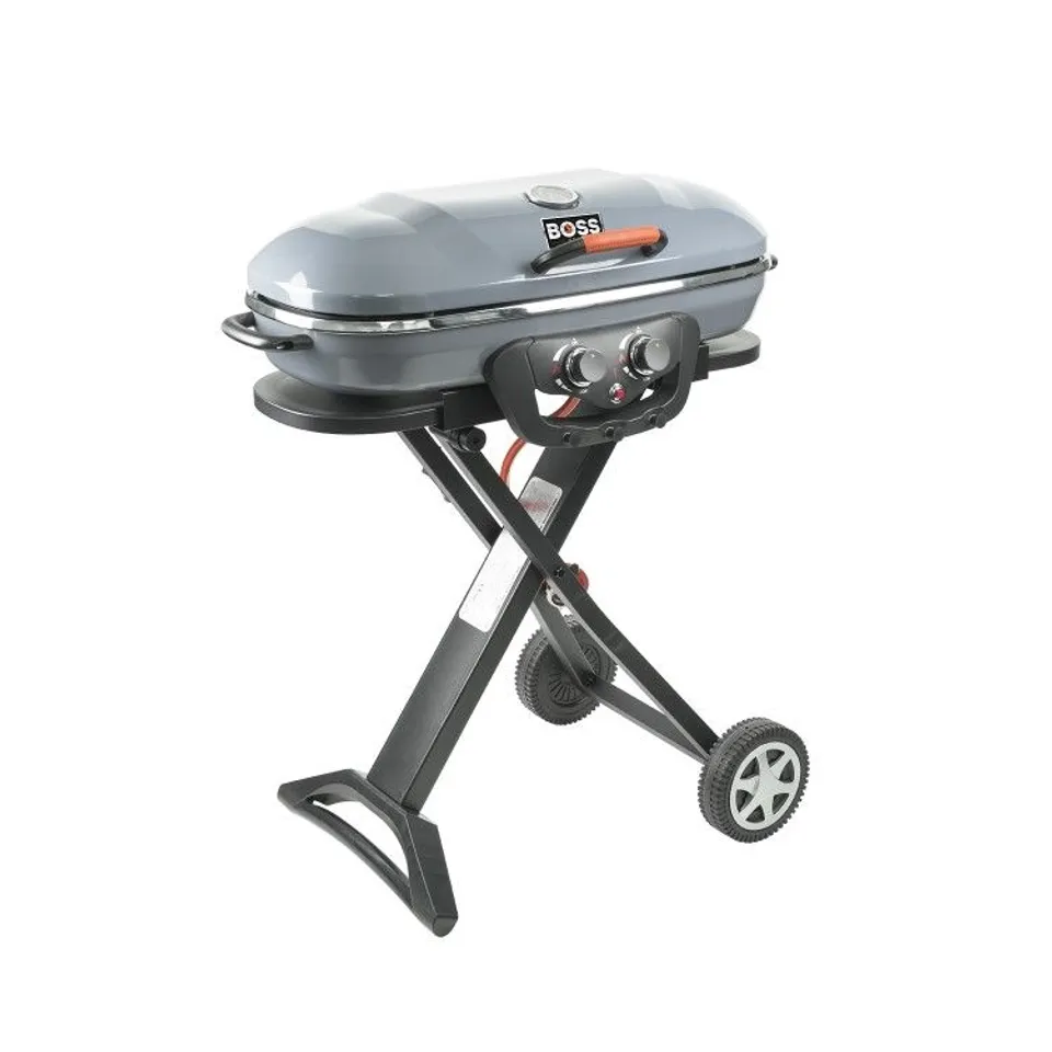 BOXED BOSS GRILL DELUXE PORTABLE - 2 BURNER GAS BBQ GRILL WITH TROLLEY - GREY