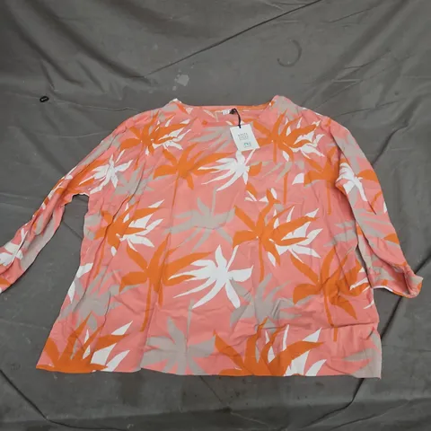 WHITE STUFF WOMEN'S TOP – PINK/ORANGE TROPICAL PALM PRINT, UK 20