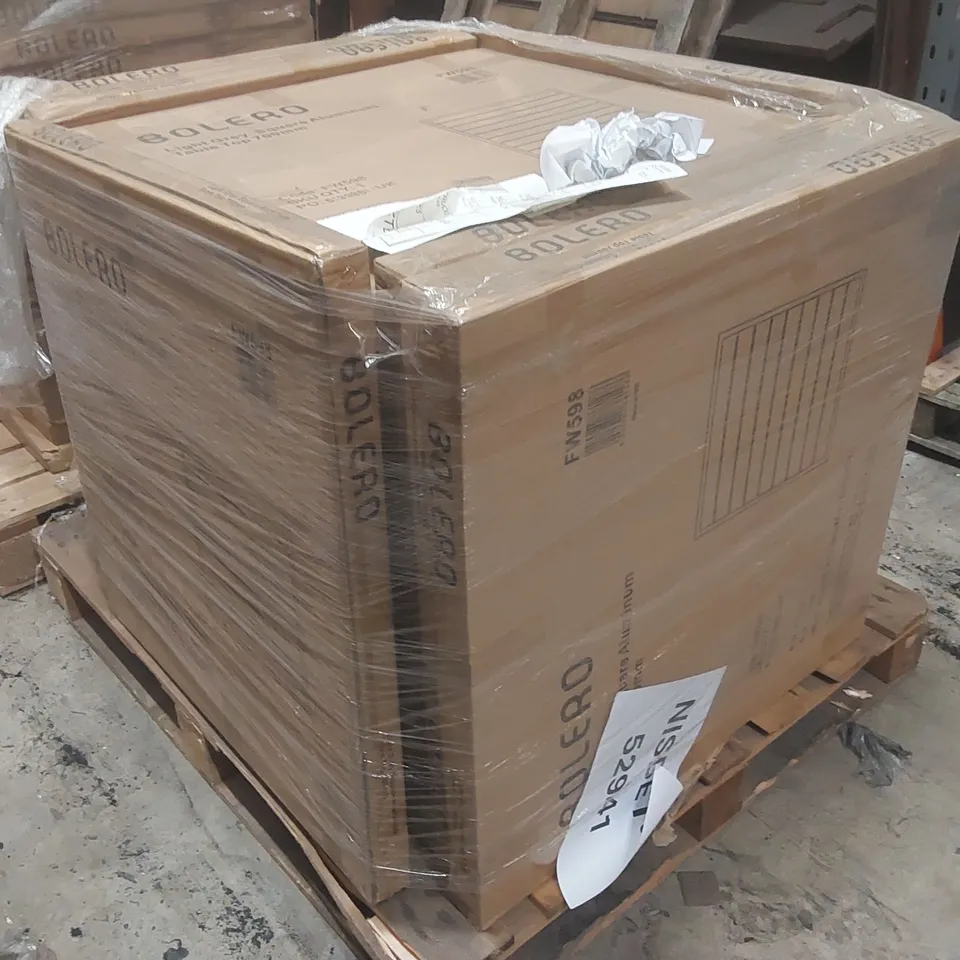 PALLET CONTAINING A VERY LARGE QUANTITY OF BRAND NEW BOLERO ALUMINIUM TABLE TOPS