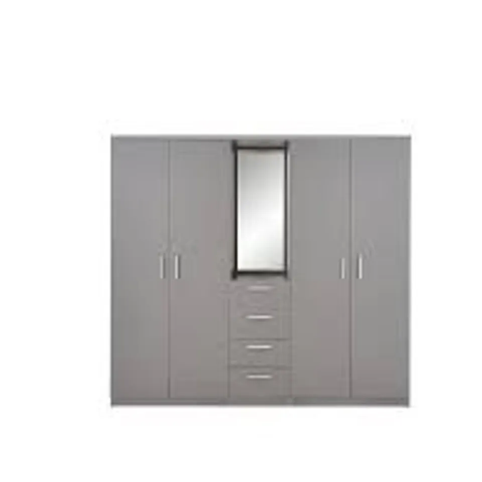 BOXED PANAMA 4-DOOR 4-DRAWER COMBI WARDROBE - GREY (5 BOXES)