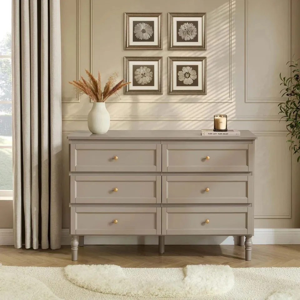 BOXED DUSK RUBY 6 DRAWER CHEST - TAUPE (1 BOX)