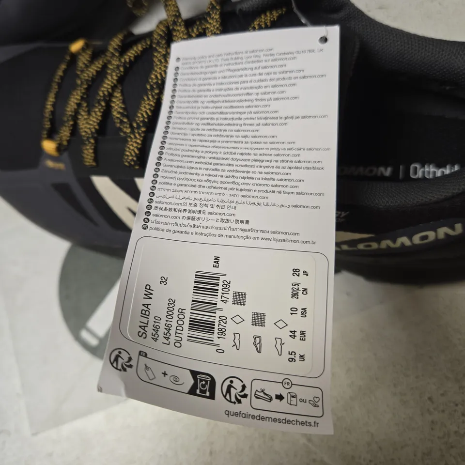 SALOMON TRAIL RUNNING SHOES – BLACK/GREY WITH YELLOW LACES, MEN UK 9.5