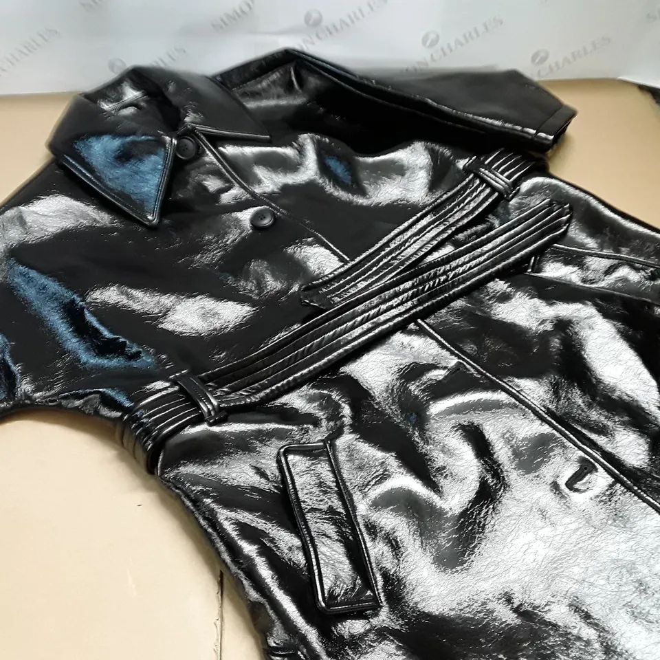RIVER ISLAND GLOSS BLACK COAT - S