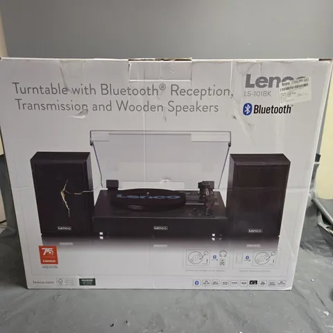 LENCO LS-101BK TURNTABLE WITH BLUETOOTH RECEPTION, TRANSMISSION AND WOODEN SPEAKERS