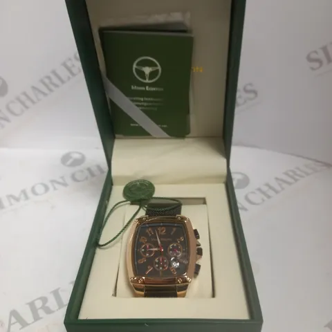 BOXED MANN EGERTON IMPACT ROSE BLACK DIAL MESH STRAP WATCH