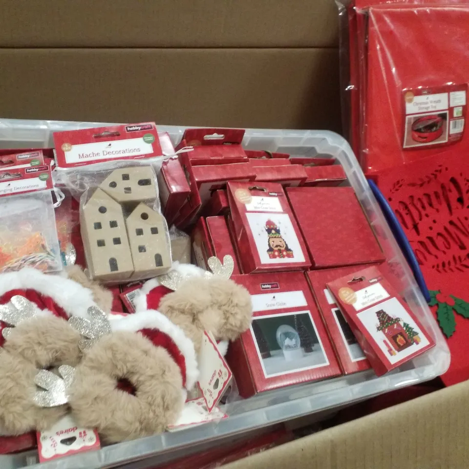 PALLET CONTAINING ASSORTED CHRISTMAS PRODUCTS & DECORATIONS INCLUDING CHRISTMAS WREATH STORAGE BAG, MINI CROSS STITCH, SNOW GLOBE & FELT TABLE PLACE MAT