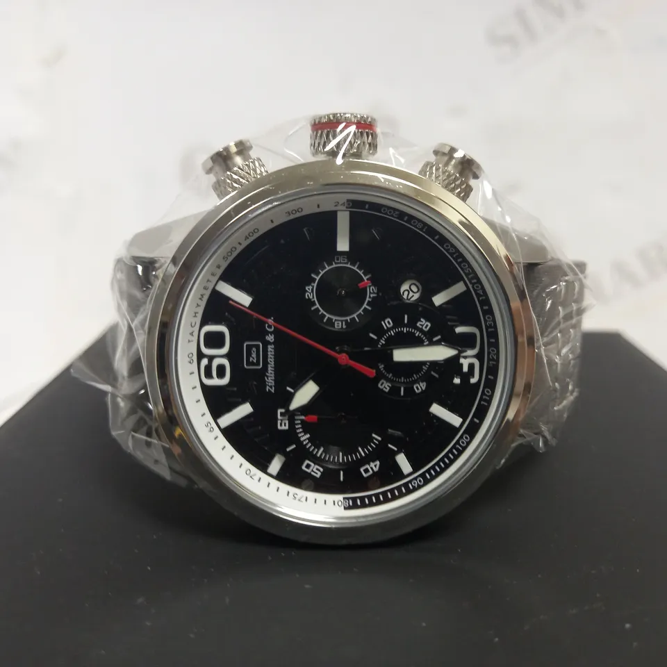 ZIHLMANN & CO SPORTS CHRONOGRAPH STYLE LEATHER STRAP WATCH RRP £560