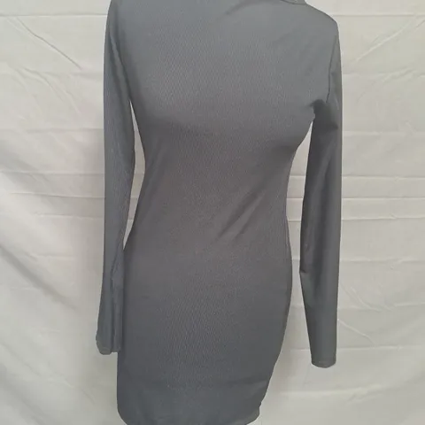 PRETTY LITTLE THING RIBBED LONG SLEEVE DRESS IN BLACK UK SIZE 8