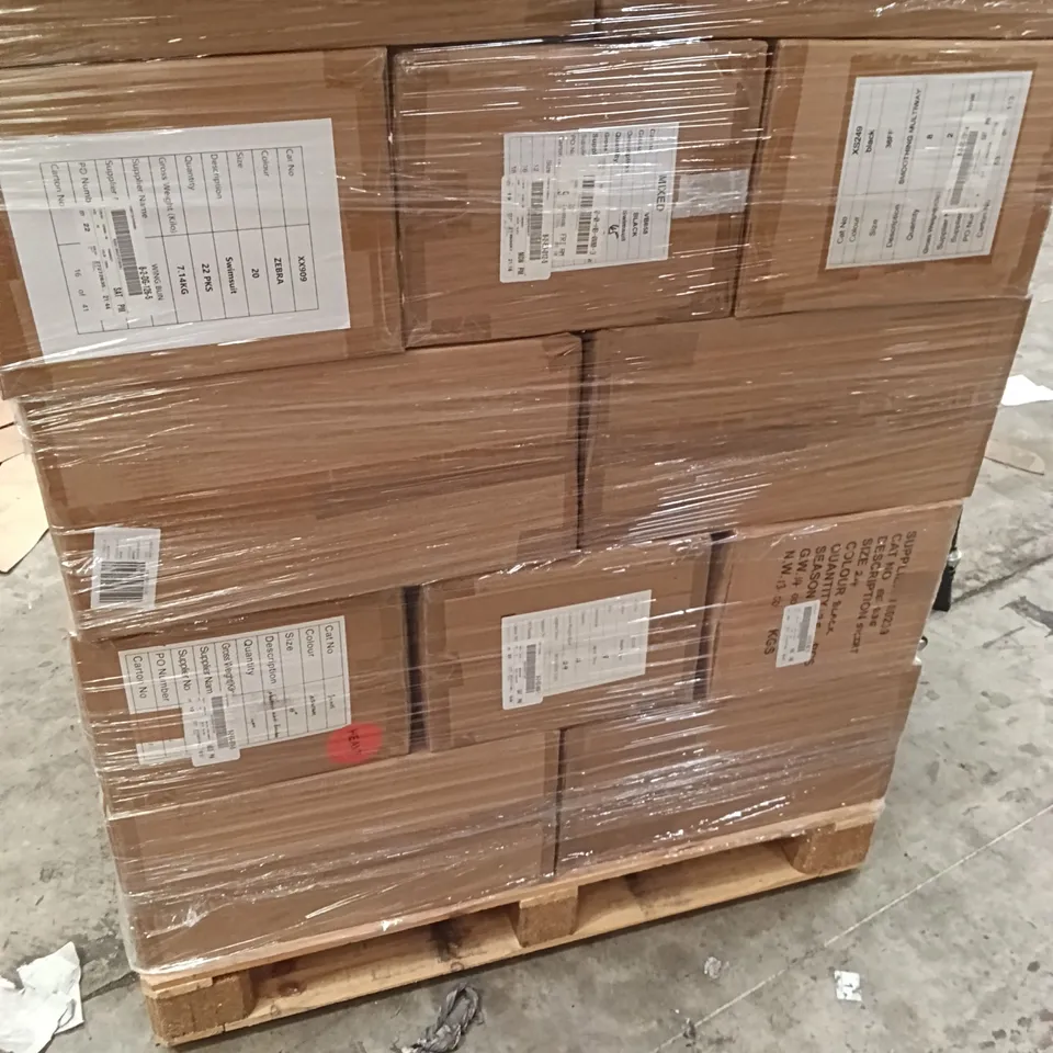 PALLET OF BRAND NEW WOMENS QUALITY DESIGNER CLOTHES APPROXIMATELY 110 TO INCLUDE; SANDALS, DRESSES, TOPS ETC