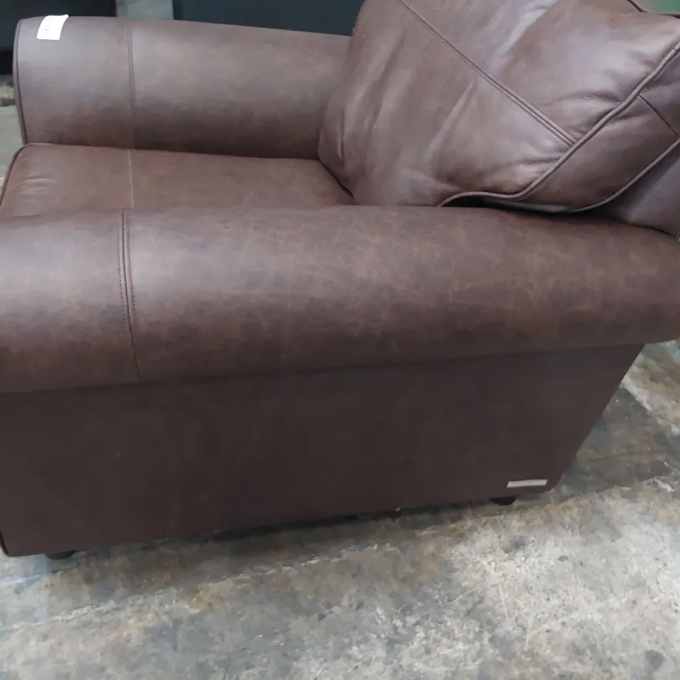 QUALITY BRITISH DESIGNER LOUNGE Co. SCROLL ARM EASY CHAIR DISTRESSED BROWN LEATHER 