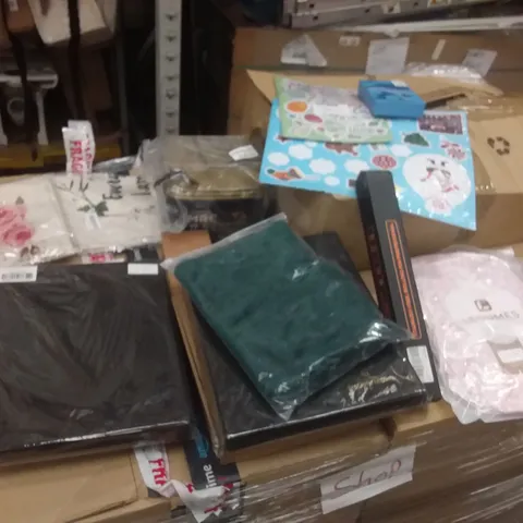 PALLET OF ASSORTED ITEMS INCLUDING A STAINLESS STEEL ROLLING PIN, OIL MARINADE, GLOVES, GALLAWAY LEATHER PORTFOLIOS ETC