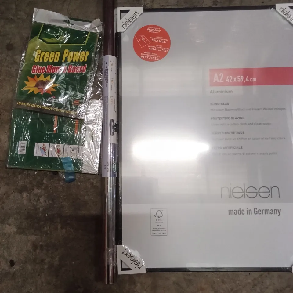 PALLET OF ASSORTED ITEMS INCLUDING - PICTURE FRAME, MOUSE BOARD, WINDOW FILM