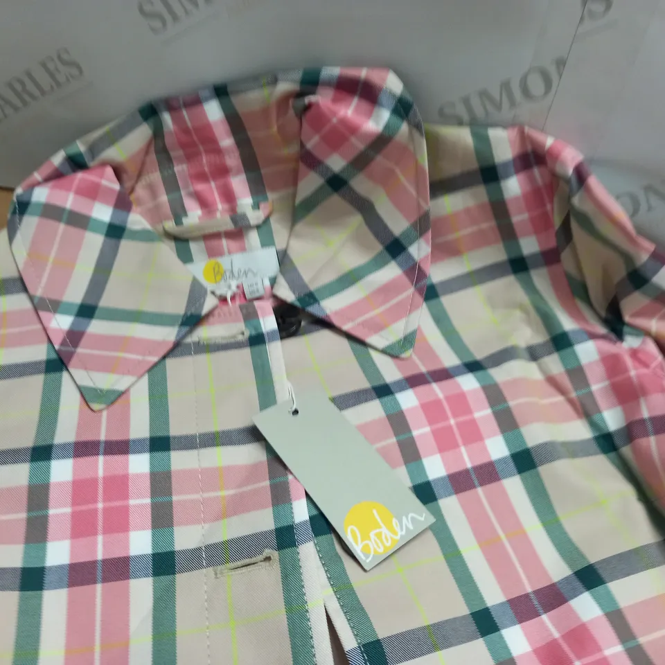 BODEN PINK CHECK BUTTON FRONT COAT - UK 8