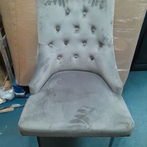 VELVET UPHOLSTERED CHAIR IN GREY - COLLECTION ONLY