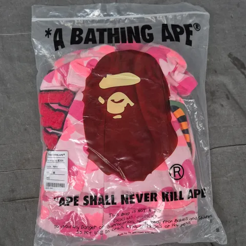 A BATHING APE CAMO SHARK RELAXED FIT FULL ZIP HOODIE JACKET IN PINK SIZE MEDIUM