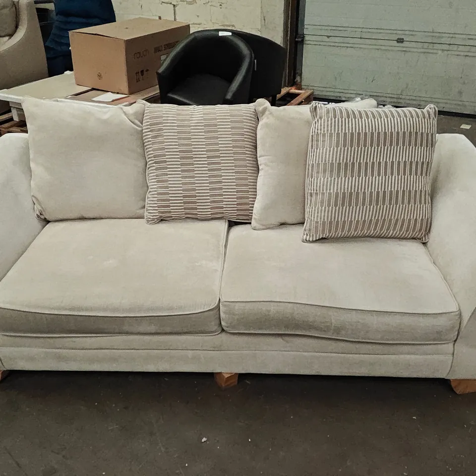 BEIGE FABRIC 3-SEATER SOFA ON WOODEN FEET