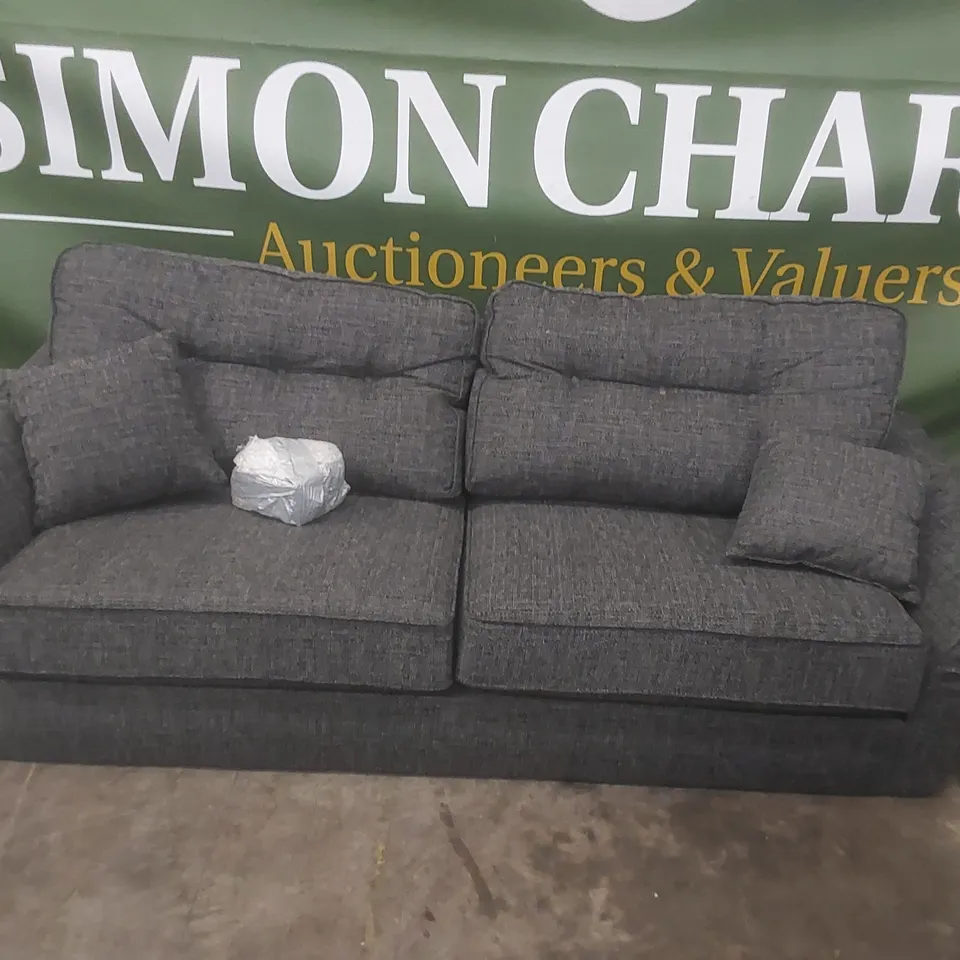 DESIGNER HALSTOW 3 SEATER GREY FABRIC UPHOLSTERED SOFA 