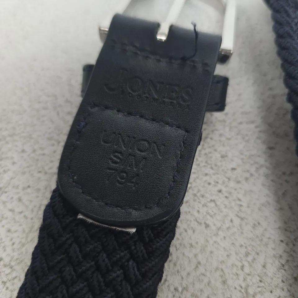 JONES BOOTMAKER NAVY WOVEN BELT WITH LEATHER ENDS