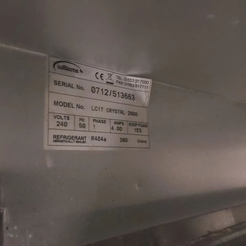WILLIAMS LC1T CRYSTAL 2000 COMMERCIAL BAKERY STORAGE FREEZER
