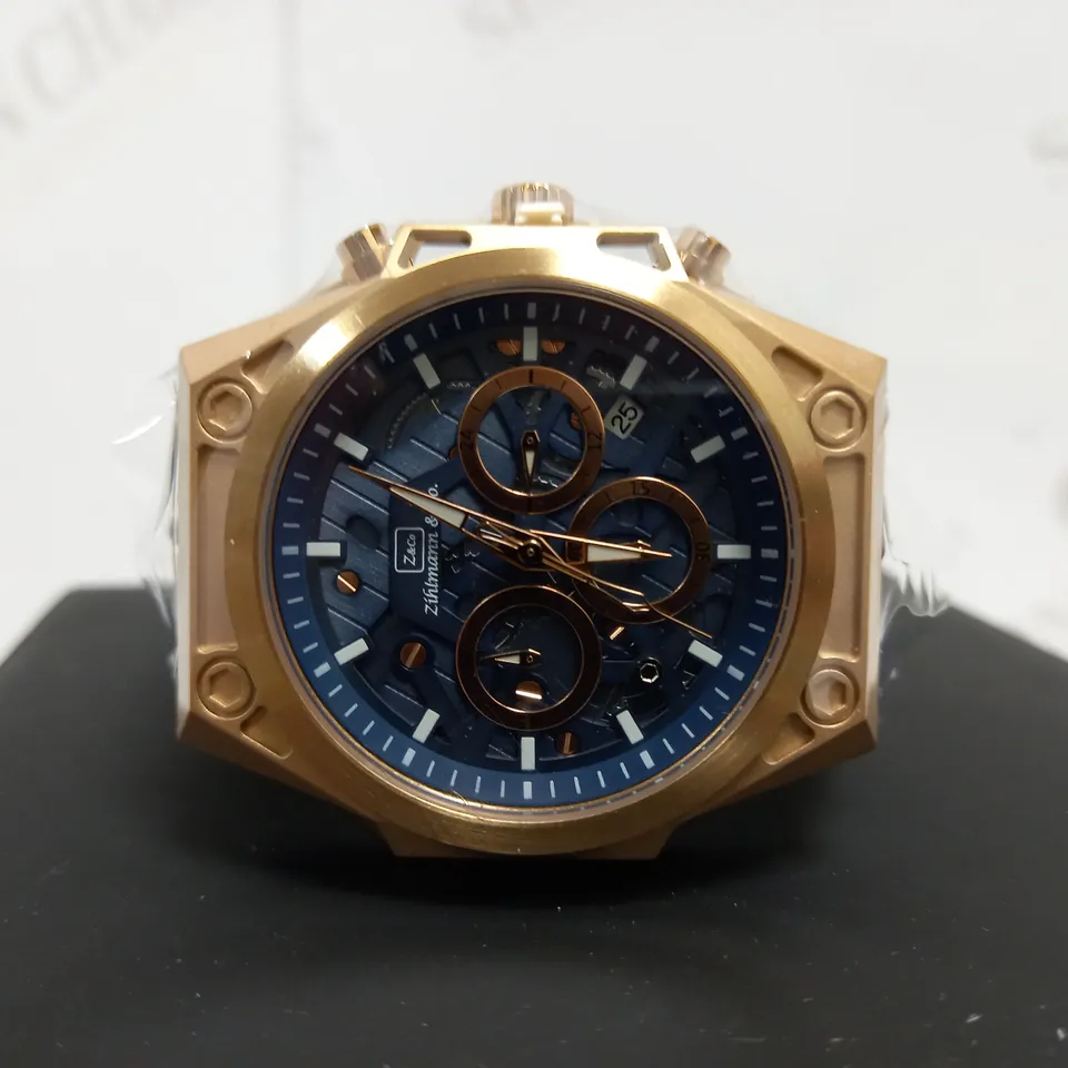 ZIHLMANN & CO TRIPLE DIAL BLUE RUBBER STRAP WATCH