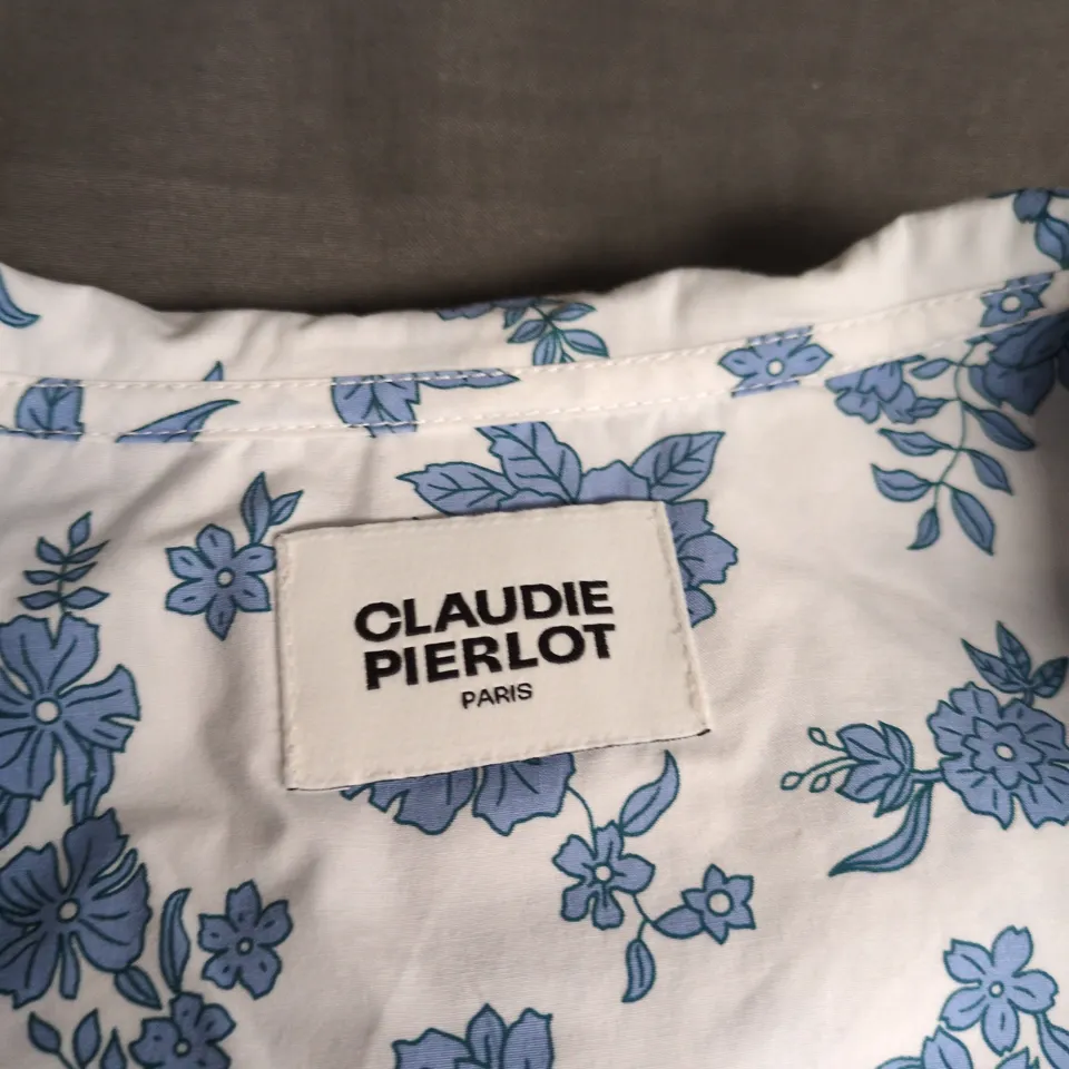 CLAUDIE PIERLOT FLORAL PRINT BLOUSE – WHITE WITH BLUE FLOWERS – WOMEN'S CLOTHING 